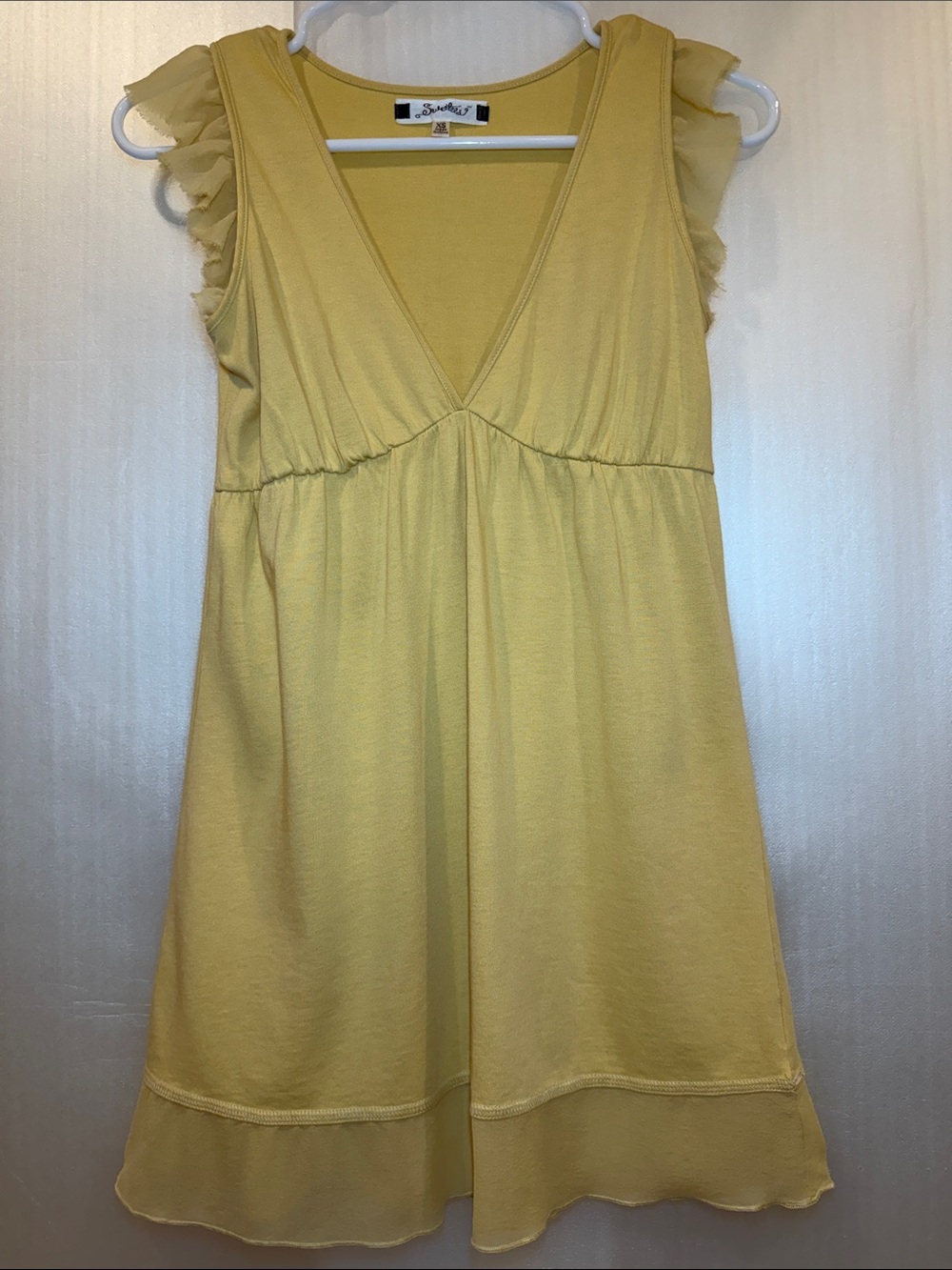 Sundry Lemon Yellow Ruffle Cap Sleeve V-Neck Tunic